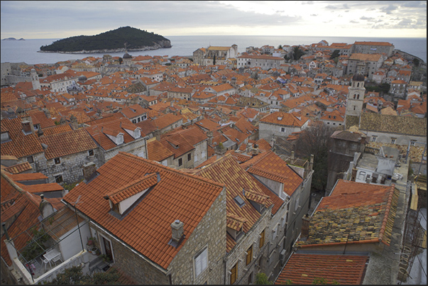 Dubrovnik (Ragusa). The medieval town surrounded by high fortified walls