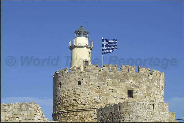 Rhodes town. The fort of San Nicola (built in the fifteenth century) at the entrance of Mandraki Port
