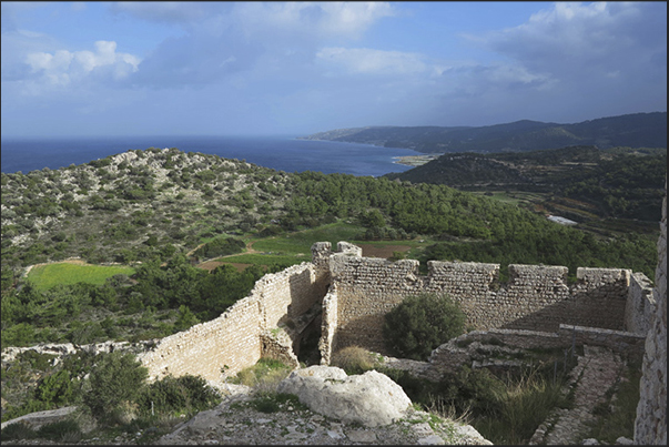 Medieval Castle of Kritinia in Agios Pavlos from which we observe the panorama of the western coast
