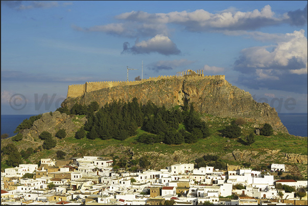 The fortress of Lindos overlooks the small fishing village (east coast)