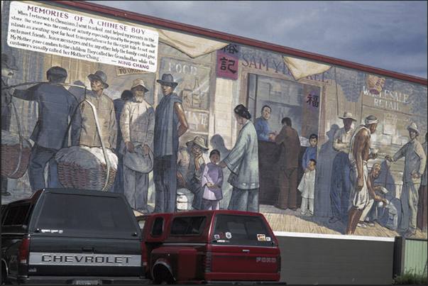 The mural that celebrates the meeting place for Chinese immigrants who came to the island in the twentieth century