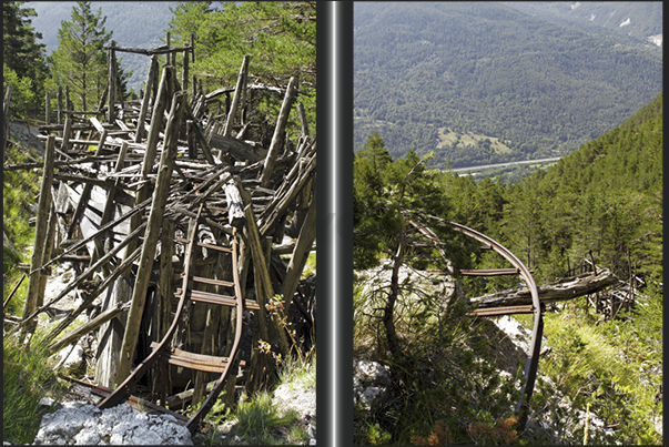 The ruins of the cable car, departure of the carts filled of minerals (1600 m)