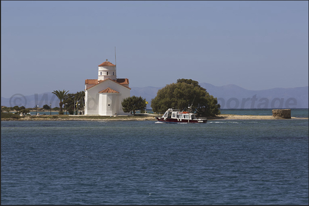 Elafonisos Island. The church at the harbor entrance
