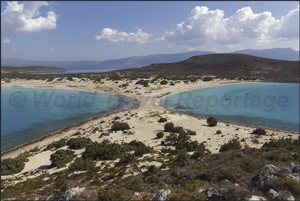 Elafonisos Bay. Mikros Simos Bay (right) and Meghalos Simos (left)