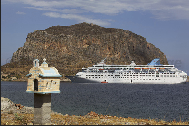 Cruise ship in front of the Monemvasia Island