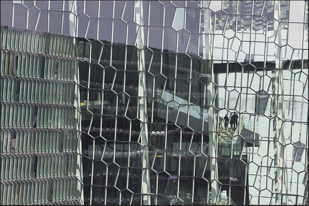 The large glass walls of the Harpa Concert Hall and Conference Centre