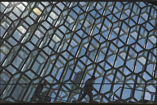 The large glass walls of the Harpa Concert Hall and Conference Centre