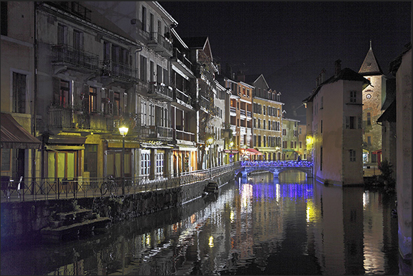 Lights and colors in the old town of Annecy during the Christmas season