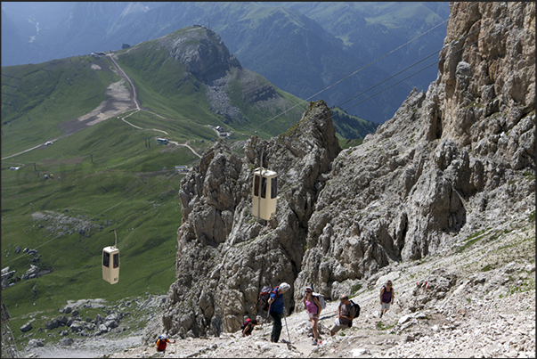Ascent from Passo Sella to refuge Demetz