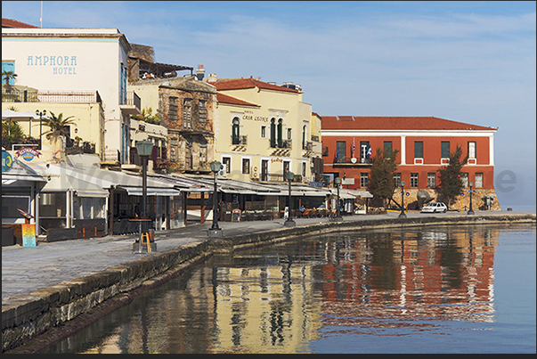 Venetians Palaces in the town of Chania along the pier of the Old Port