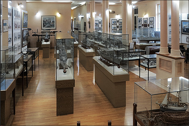 Naval Museum of Chania. Exhibition hall with ships models of World War II