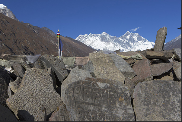 Prayers engraved in stone at Tengboche (3860 m)