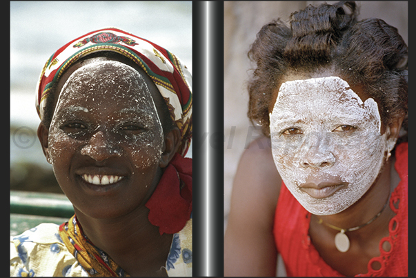 Portrait of women with the Musiro mask, obtained from the plant of the same name and used to protect yourself from the sun