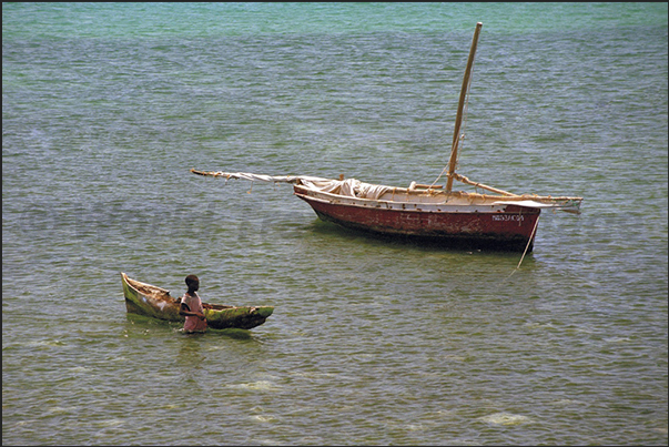 The simple fishing boats used by the fishermen of the island