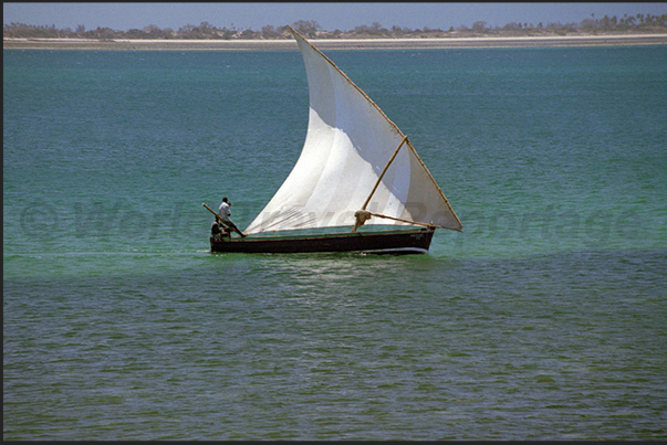 Typical sailing boat, in navigation along the coast
