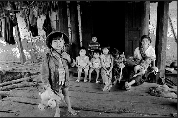 Kontum Region. A family of ethnic Ba Na (Bahnar), vietnamese people living in the central highlands